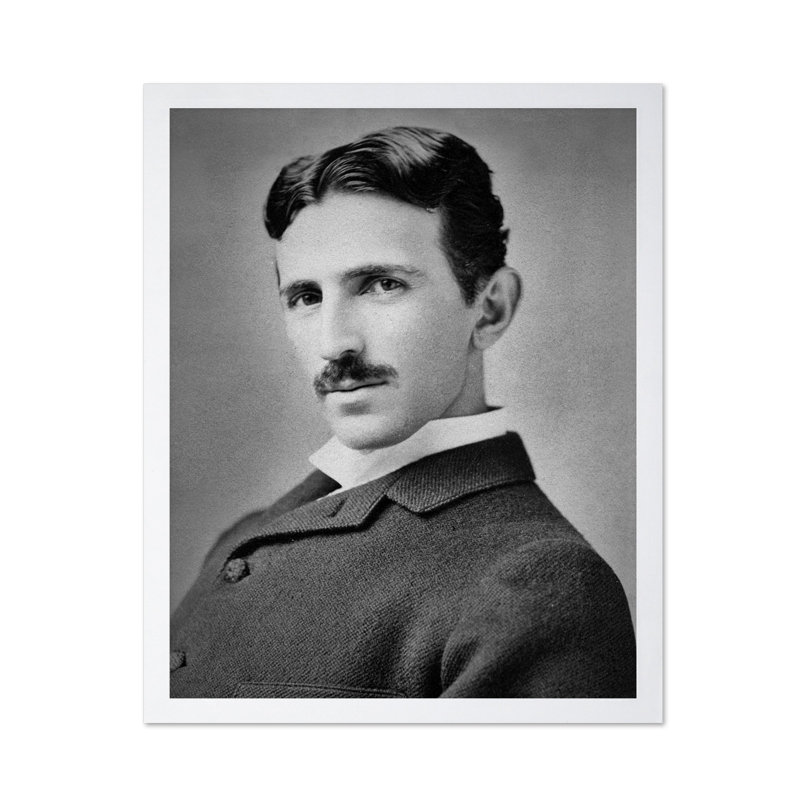 Portrait de Nikola Tesla, H 12 po x l 16 po, Affiche, Encadrement blanc