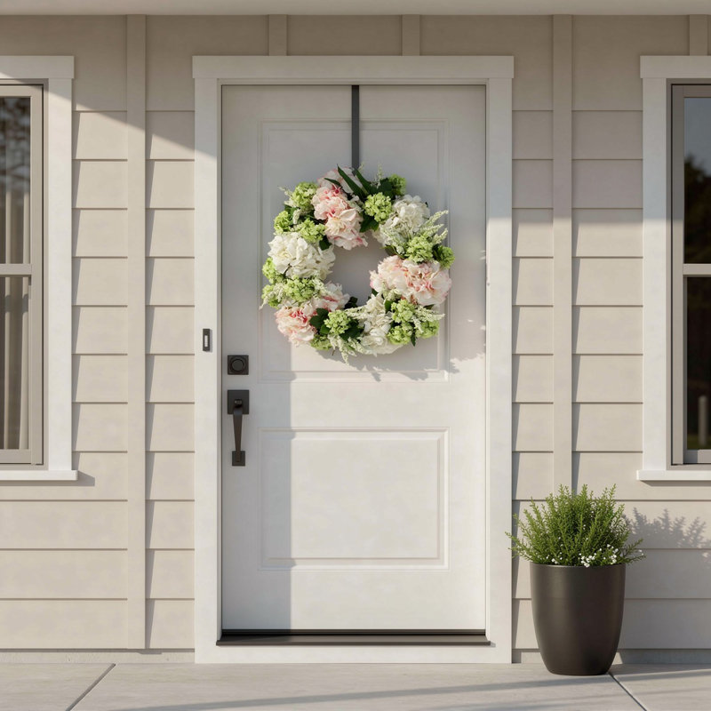 22" Spring Wreath with Hydrangeas, Heather and Viburnum