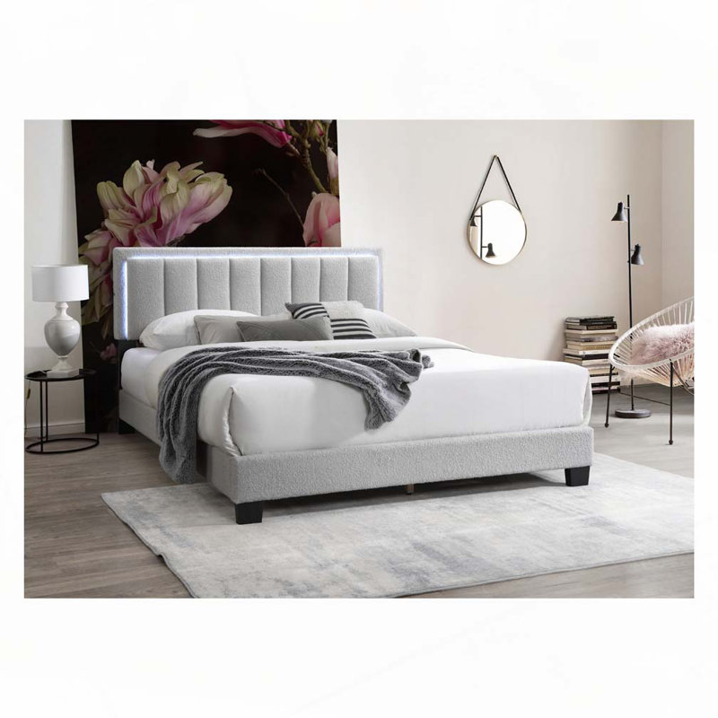 Lit rembourré en laine avec lumières DEL, Light Grey