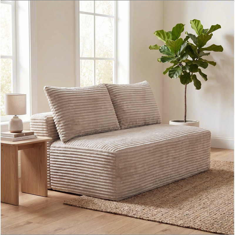 Causeuse Corduroy, L 57,5 po, Velours côtelé beige