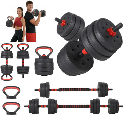 Ensemble d'haltères réglables 4 en 1 de 20 kg (44 lbs) – Convertible en haltères, barre, kettlebell et support pour pompes, équipement de conditionnement physique pour salle de sport à domicile pour un entraînement complet du corps