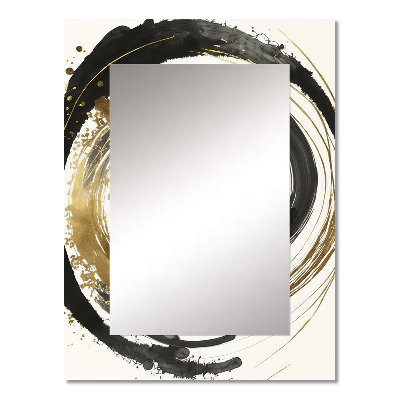 Black And Gold Curves IV - Abstract Spirals Decorative Wall Mirror, Modern Mirror, Printed Metal Art, 32" x 24"