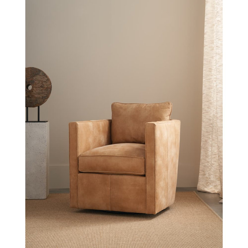 Rothko Genuine Leather Swivel Armchair, Caramel (KL217-46)