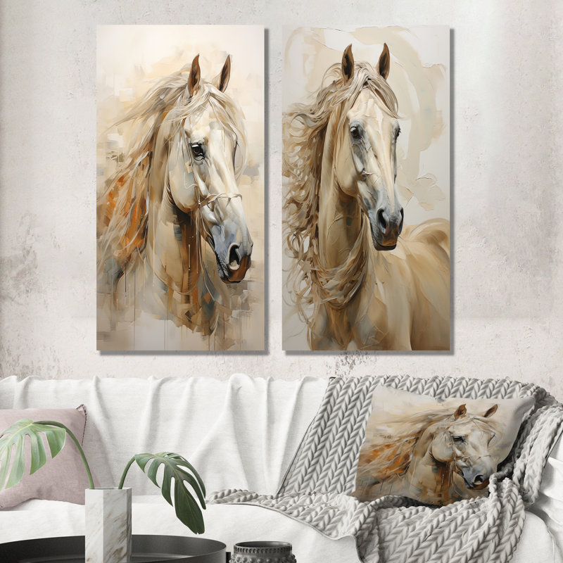 Portrait de cheval sophistiqué - ensemble de 2 décorations murales de chevaux, H 28 po x l 25 po, Toile tendue