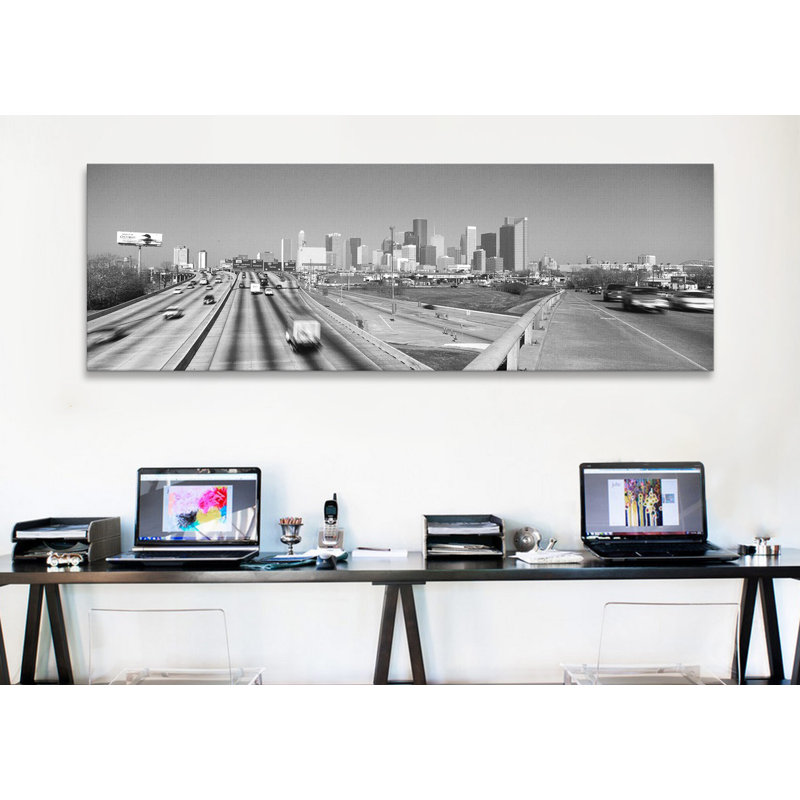 «Houston Panoramic Skyline Cityscape», reproduction de photo sur toile, H 16 po x l 48 po x P 0,75 po, Noir, Toile tendue