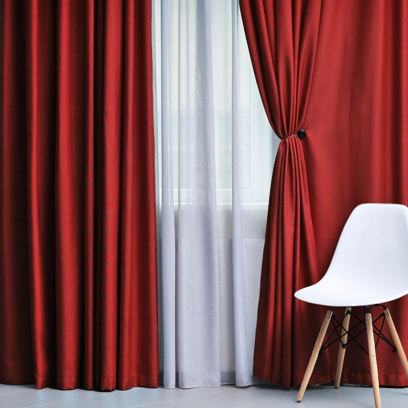 Bertrand Solid Modern Room Darkening Curtain Panel, Sangria, 52" W x 96" L
