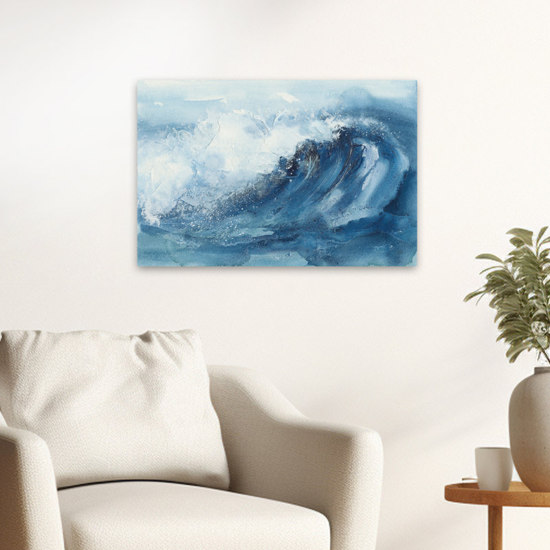 Vagues V - art abstrait bleu océan côtier, H 16 po x l 24 po