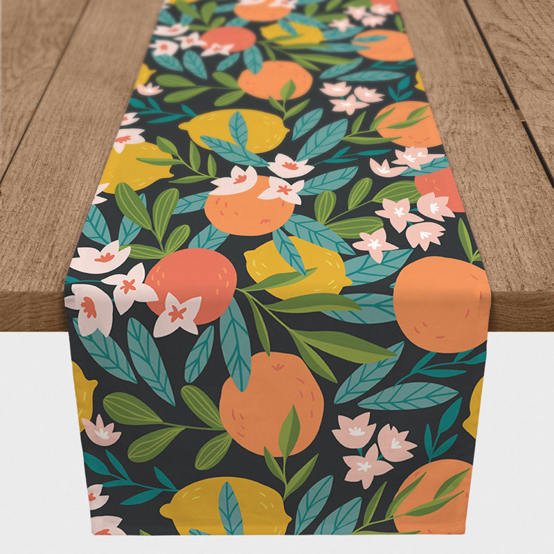 Citrus Fruit Pattern Green 5 Table Runner, Black
