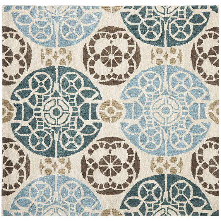 Eaton Wyndham Hand Tufted Wool/Viscose Damask Rug in Beige/Blue