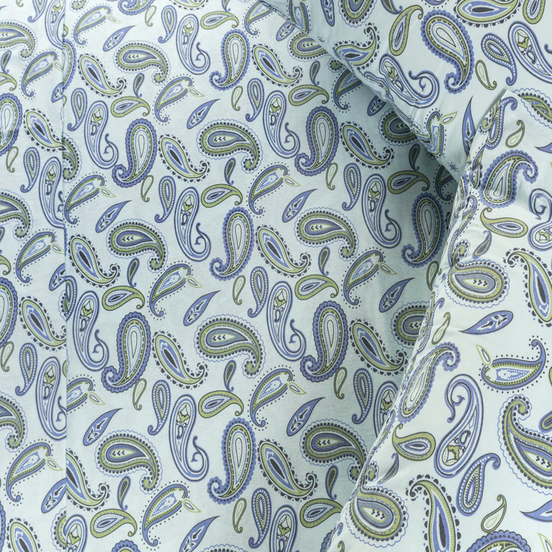 Ensemble de draps à imprimé cachemire supérieur 100% flanelle de coton Superior, Bleu pâle cachemire