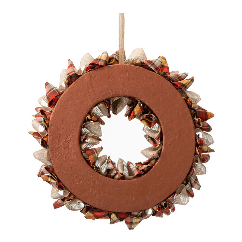 18.5" Fall Plaid Burlap and Cotton Front Door Wreath