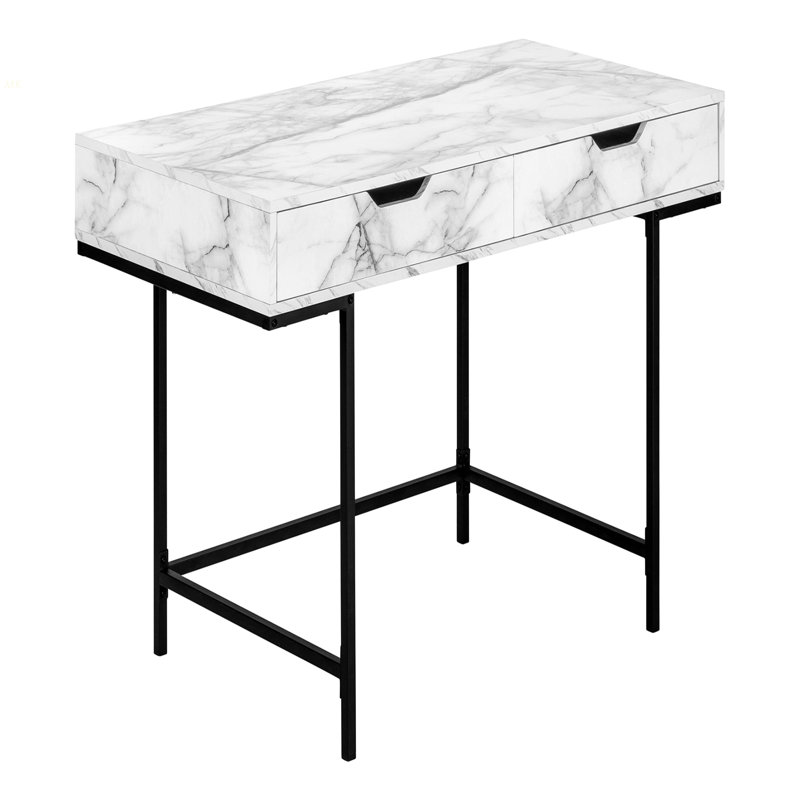 Bureau d'ordinateur, bureau personnel, ordinateur portable, tiroirs de rangement, L 48 po, bureau, stratifié aspect marbre blanc, métal noir, contemporain, moderne