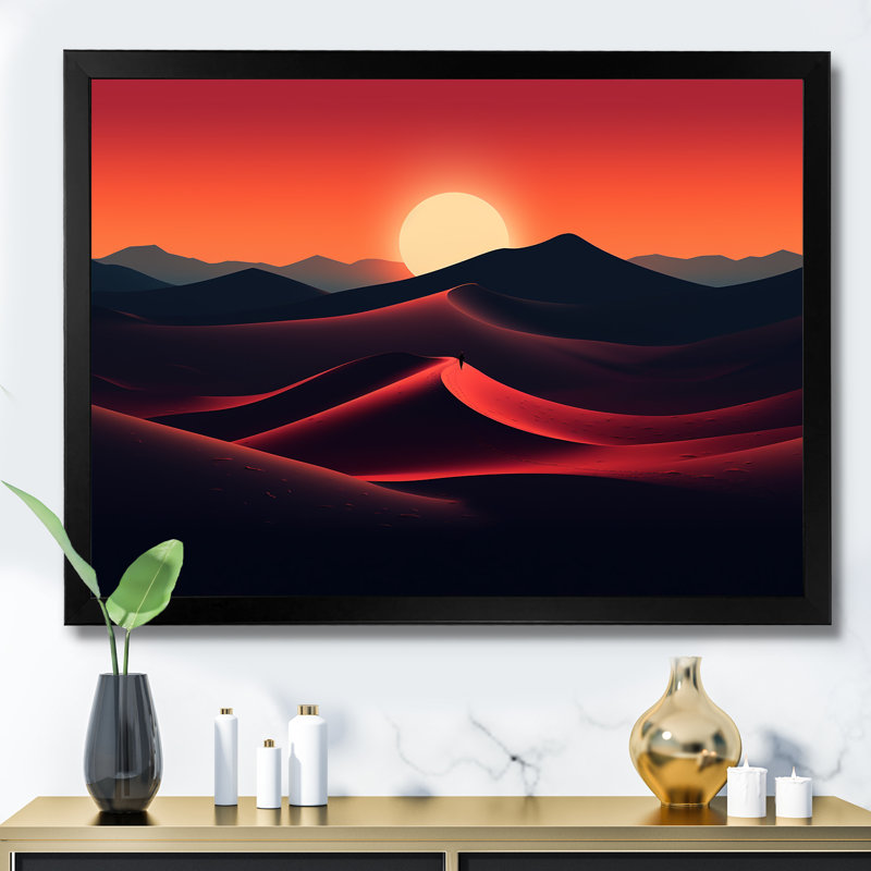 Désert, lever de soleil, horizon sur la planète Mars I - désert, art mural, Cadre d'angle fermé noir