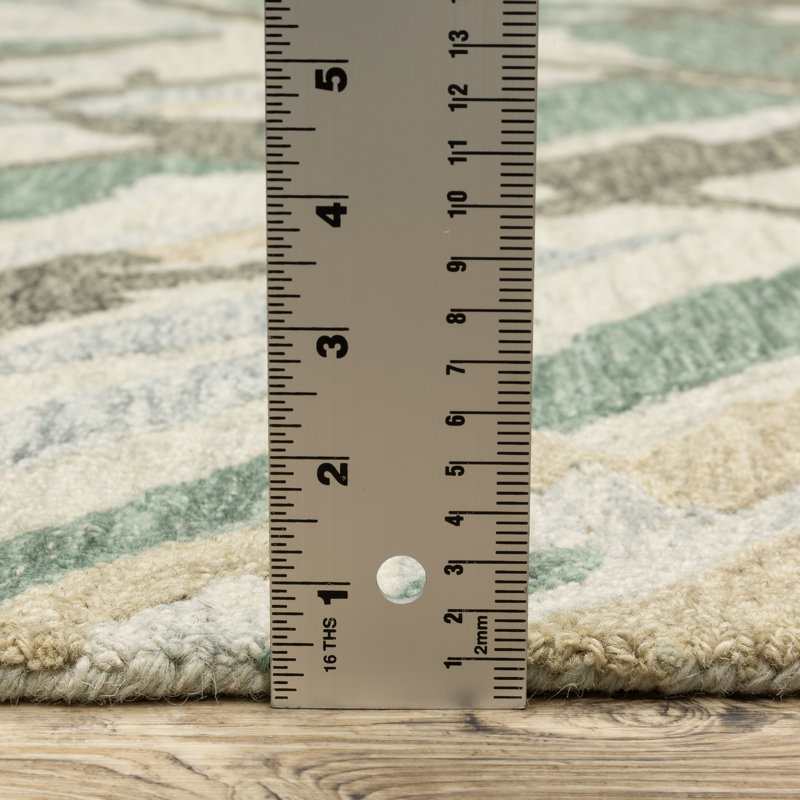 Renli Hand-made Wool Abstract Etchings Grey/ Teal Area Rug, Rectangle 5' x 8'