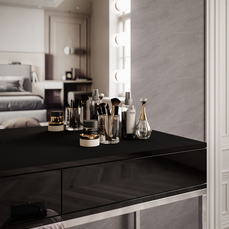 Beddoe BLANCO GLAMOR ELITE Dressing Table with Mirror and Lighting, Black/Chrome