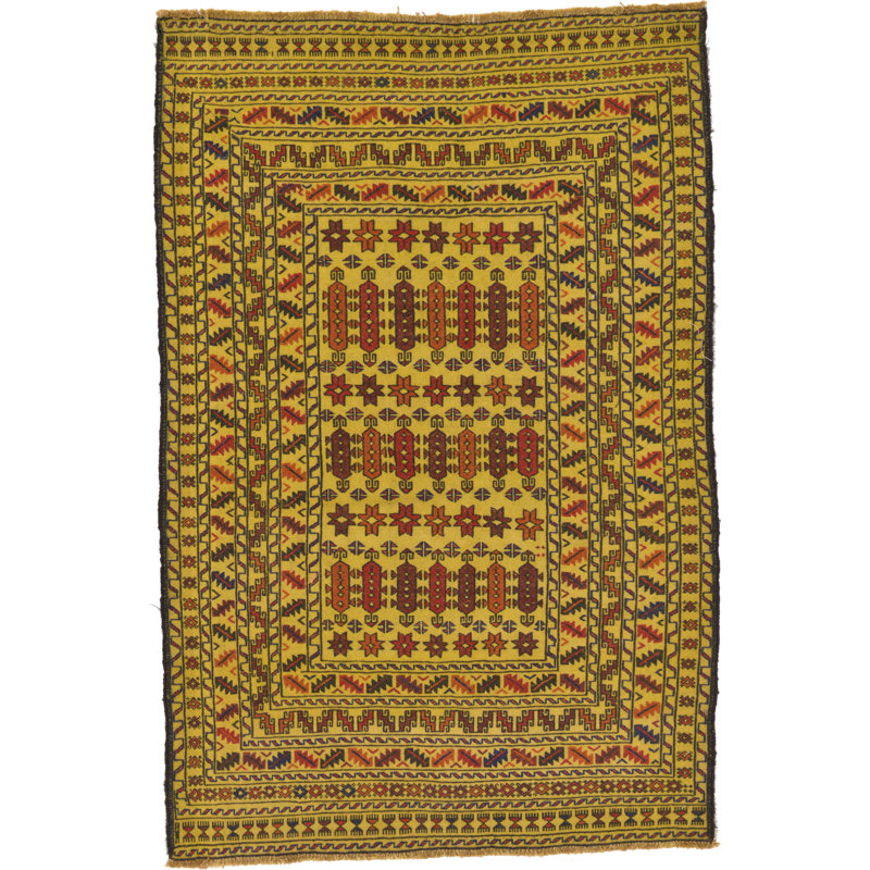 Tapis de zone en laine 4 pi x 6 po one-of-kind à la main noué la new age Warminster