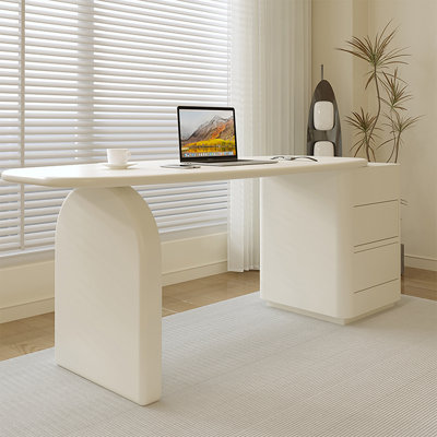 47.24" Creamy-white Oval Manufactured Wood with 2 drawers desk