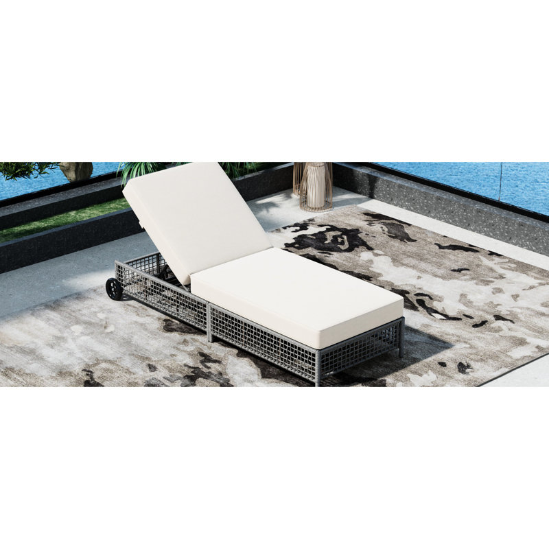 2Pcs Outdoor Poolside Lounge Chairs - With 5 , Cushions And Transportable Wheels  Grey + Beige Chaise Of 2 Cushion For Backyard