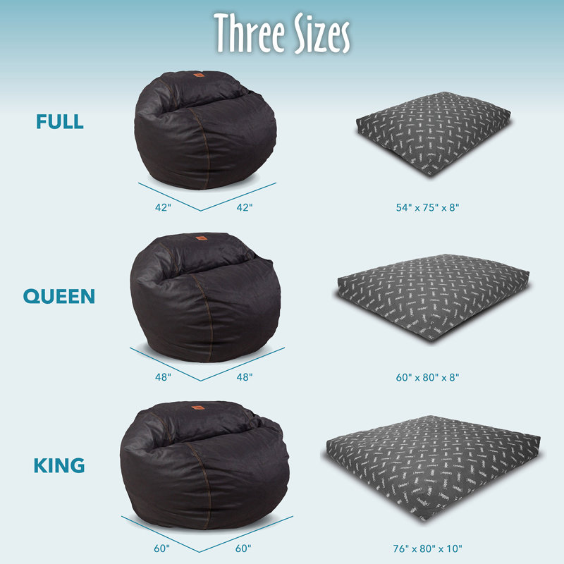 CordaRoy's Faux Leather Convertible Bean Bag Chair, Black Faux Leather, Medium (Queen)