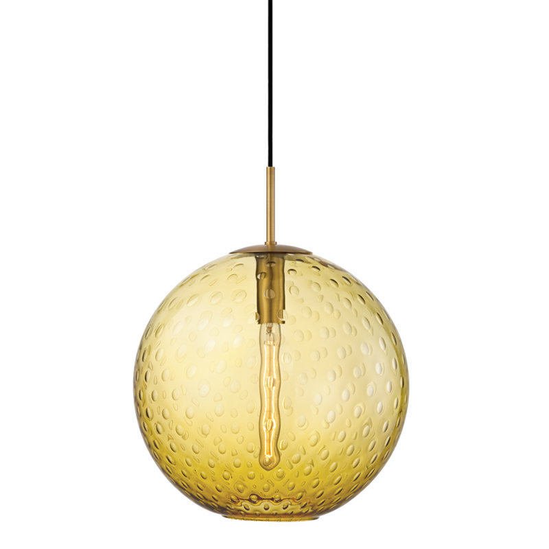 Rousseau 1 Light Pendant, 19" H X 16" W X 16" D, Clear, Aged Brass