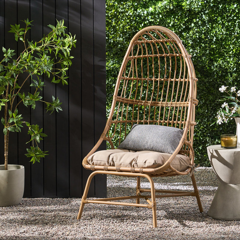 Verrill Premium All-Weather Wicker Outdoor Armless Lounge Chair, Beige/Light Brown 