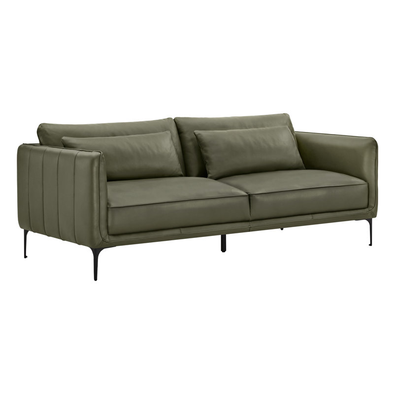 Canapé en cuir véritable 84 po Rae, Olive