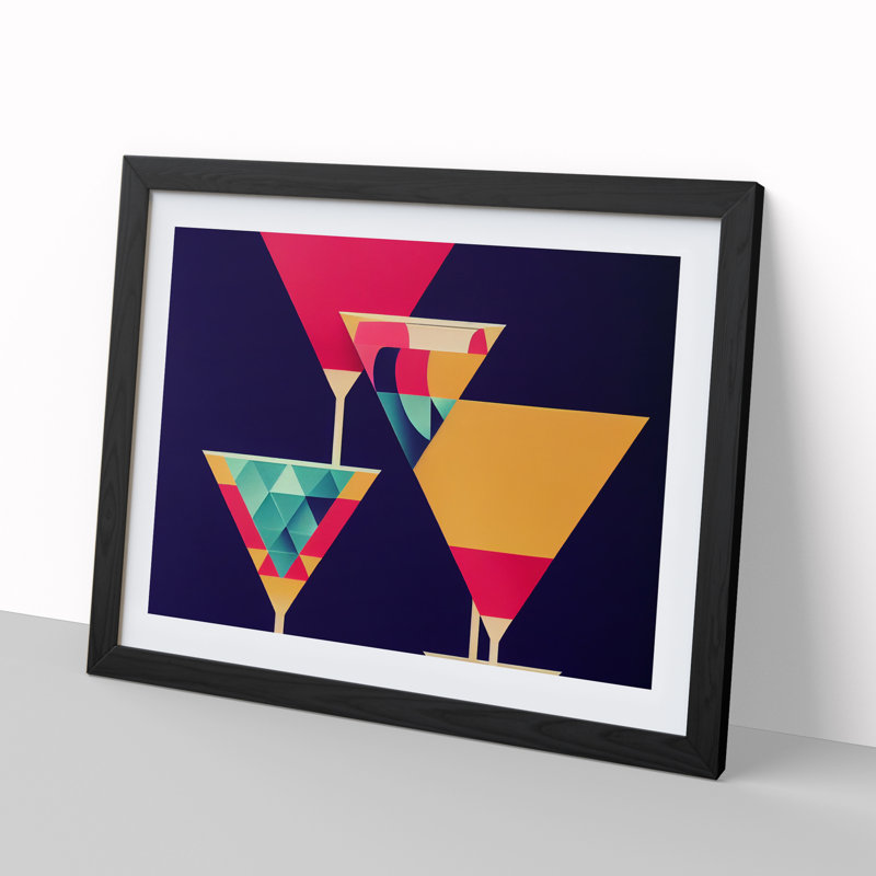 Cocktail Geometric Abstract - Framed Print, Black, 25cm H x 34cm W x 2cm D