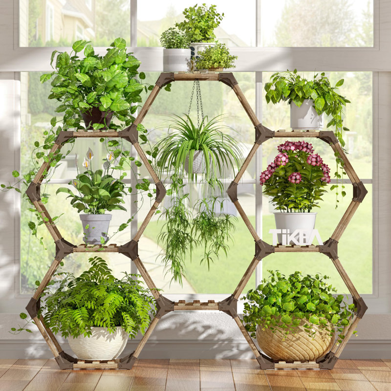 Dilwe 3 Tier Wood Flower Pot Rack Plant Stand Outdoor Indoor Utility Storage Shelf Rack Display for Living room Bedroom Yard Bedroom Garden Patio Balcony