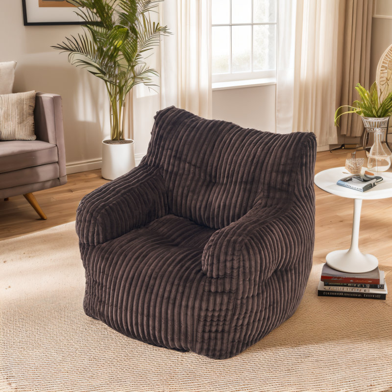 Comfy Corduroy Bean Bag Chair With Armrests, Brown Corduroy