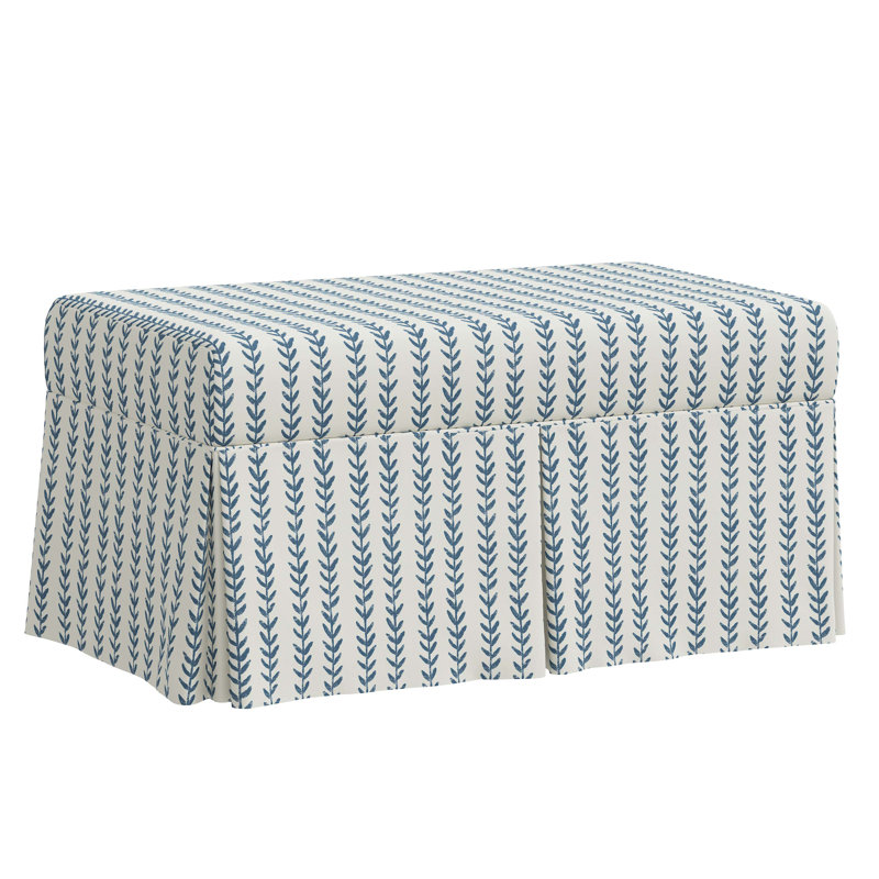 Banc de rangement rembourré Wyatt, Rayures à motif de vigne bleu cendré