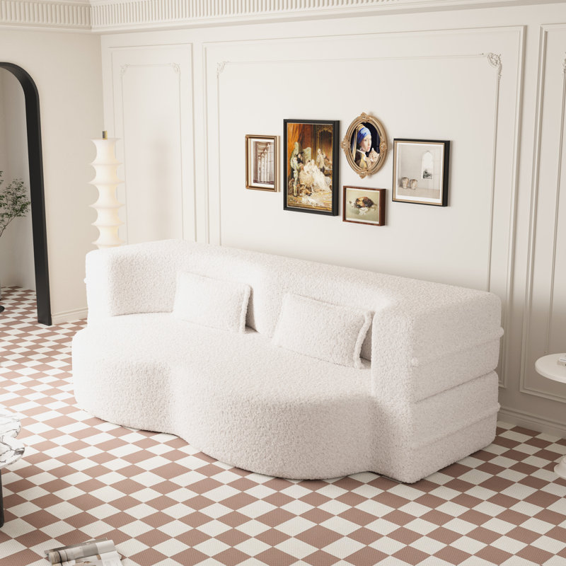 Lit pliant pleine grandeur, tissu, avec support en mousse, 2 coussins, beige, sans assemblage, pour chambre d'amis