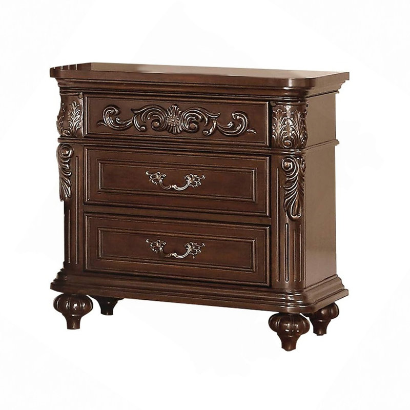 2 Drawers Nightstand With Mirror Trim