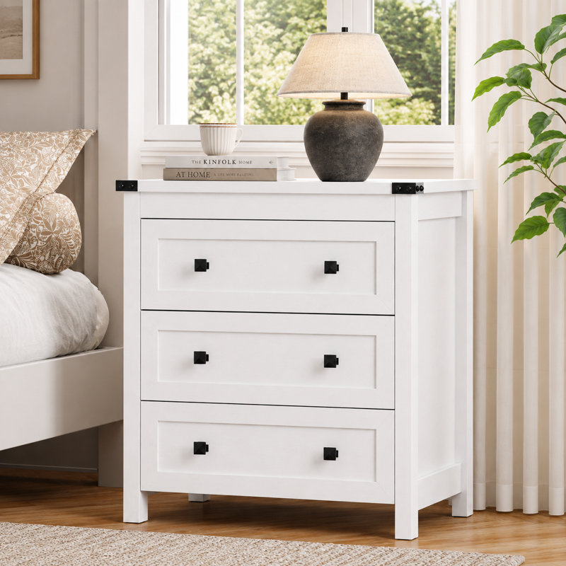 Commode moderne à 3 tiroirs l 26,46 po Feaman, Blanc