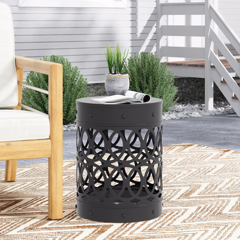 Outdoor Metal Patio End Table, Black