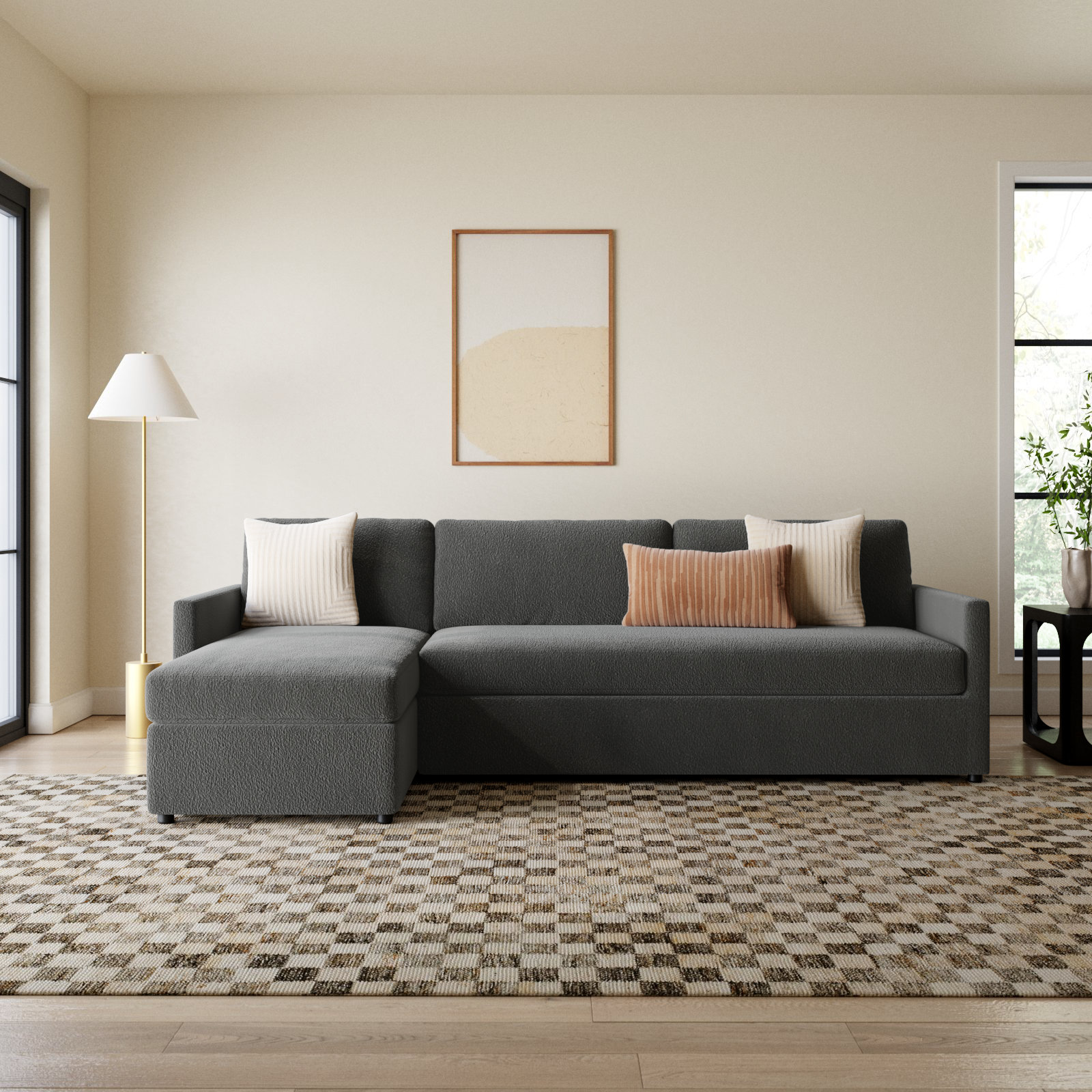 Damari 2 - Piece Upholstered Chaise Sectional, Left Hand Facing, Andrew Slate Performance Chenille