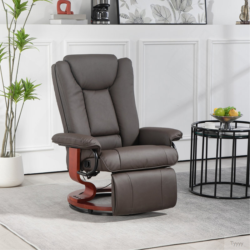 Manual Swivel Recliner Chair, PU Leather Reclining Chair With Footrest For Living Room