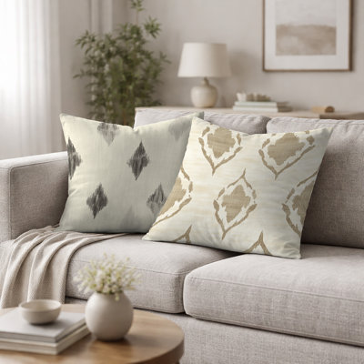 Coussin décoratif imprimé Ikat 2 pièces - ivoire Ikat gris