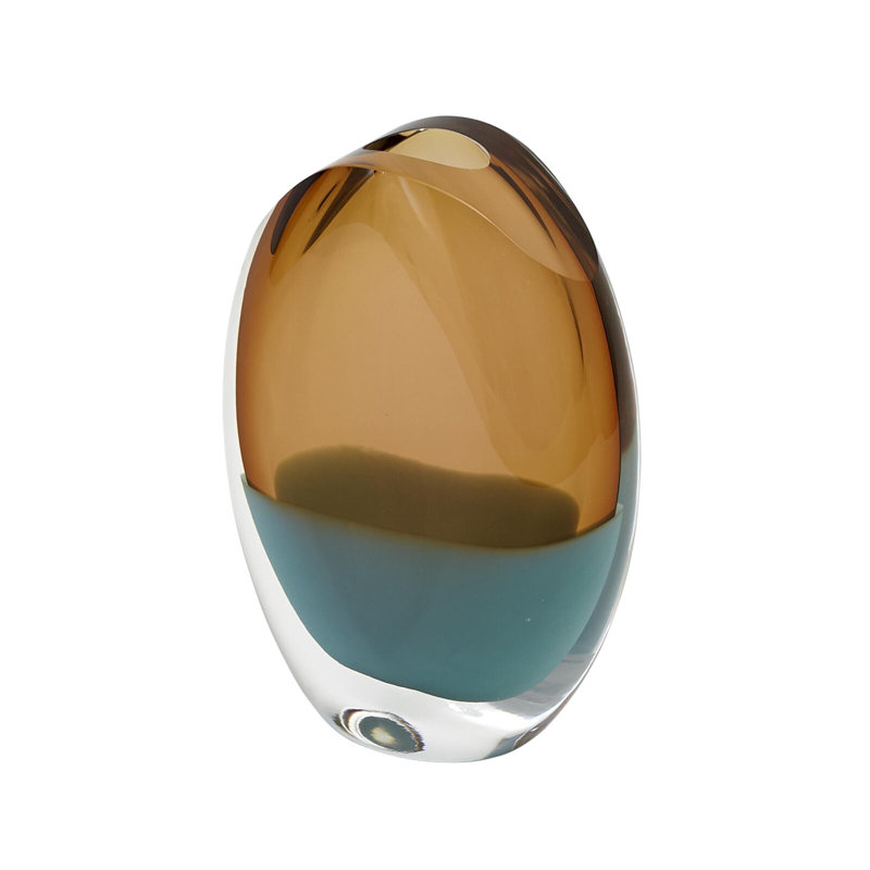 Oval Vase-Pistachio Amber, 10" H x 6.75" W x 3.5" D