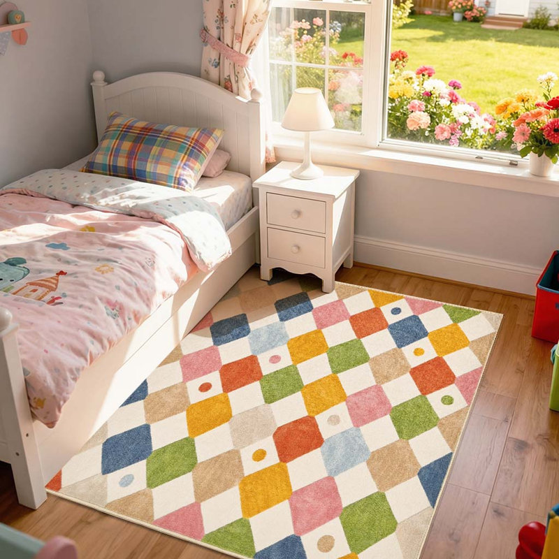 Colorful Diamond for Kids Washable Non-slip Rug, Argyle Circus, Square 5'