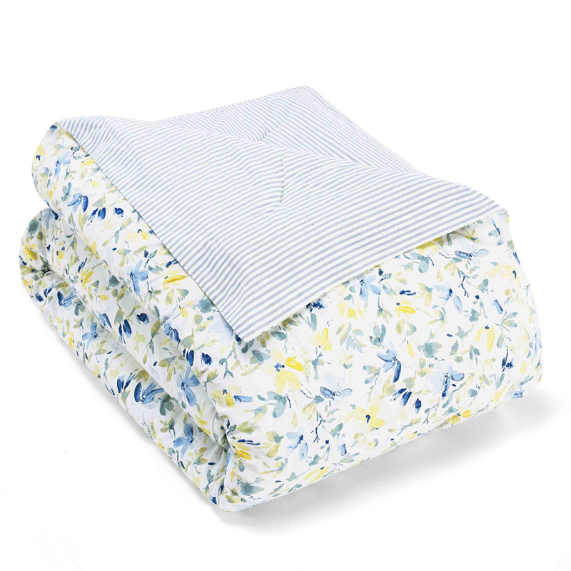 Nora Blue Floral Reversible Cotton Comforter & Sham Set