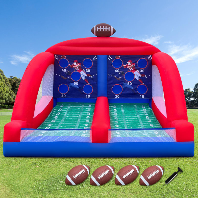 Jeux de carnaval gonflables avec 4 balles - Jeu de cible de soccer, jeu de lancer interactif avec souffleur intégré, installation rapide pour les fêtes intérieures/extérieures et divertissement sur la pelouse