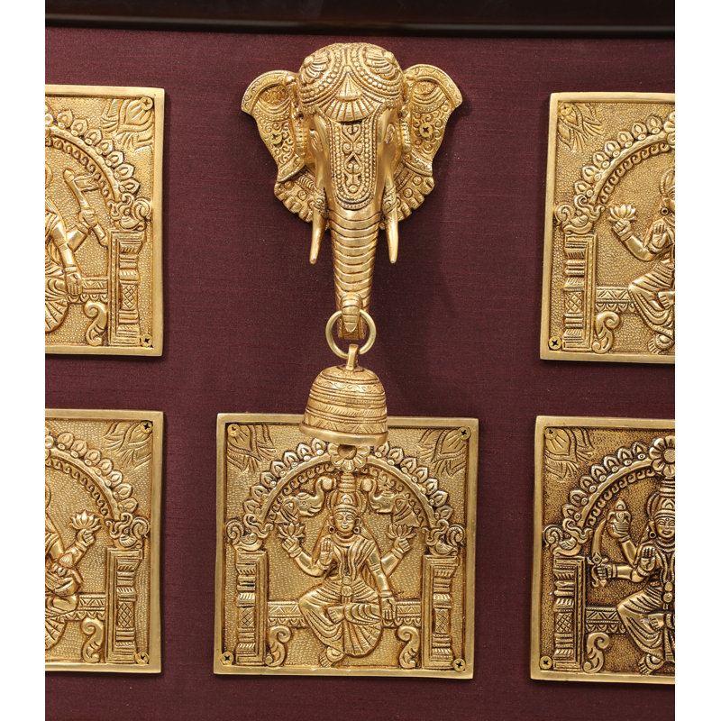 30" Handcrafted Ashtalakshmi & Ganesha Brass Wall Panel – Framed Indian Religious Art Relief