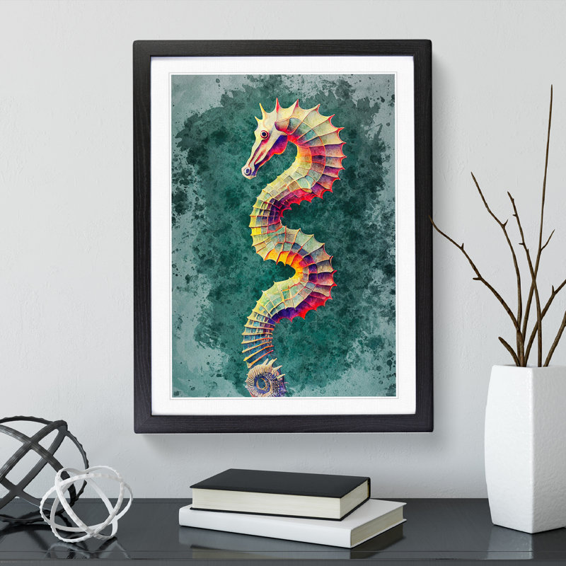 Watercolour Seahorse - Single Picture Frame Painting, 34cm H x 25cm W x 2cm D, Black