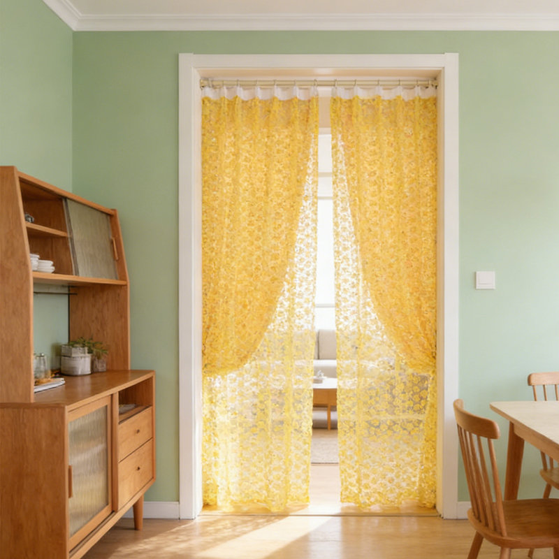 2 Pcs Vintage Curtains Sheer Panels, Rose Flower Semi Sheer Window Covering, Light & Airy Privacy Sheer Panels for Bedroom Living Room Patio Glass Door,Yellow * 2 pack