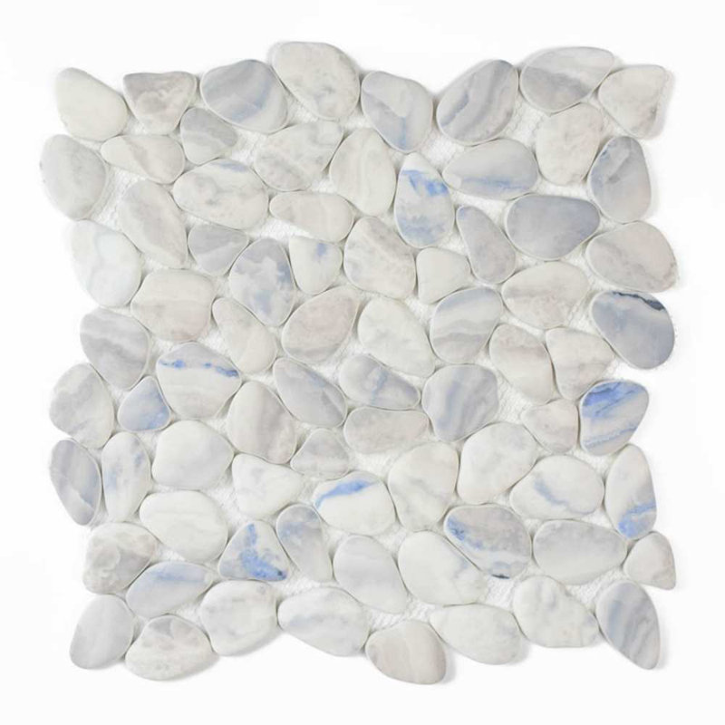 Huron Glass Pebbles Mosaic Tile, Blue