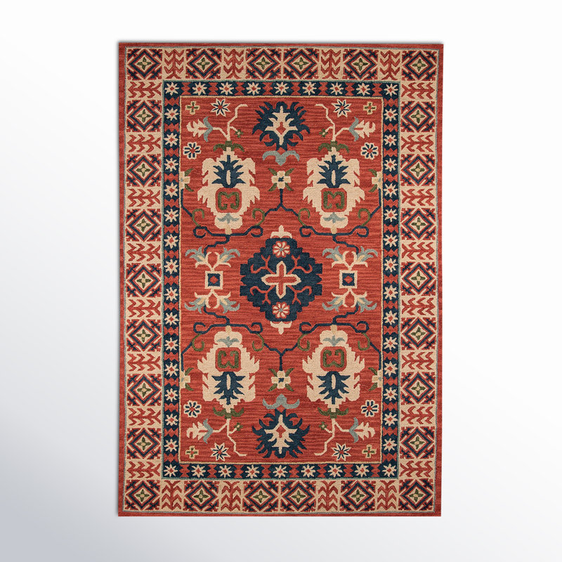 Adrien Oriental Handmade Tufted Wool Red/Beige/Blue Area Rug, Rectangle 3'6" x 5'6"