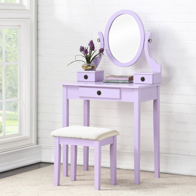 Table de coiffeuse et tabouret douillet en bois mauve
