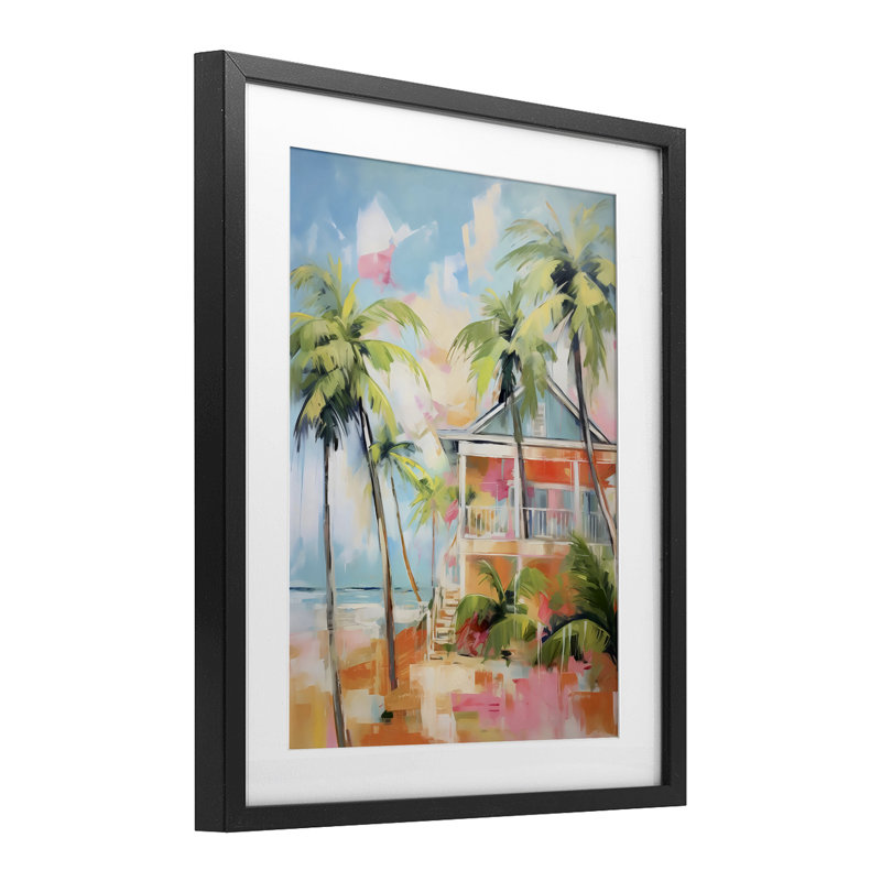 Beach House, reproduction abstraite encadrée sous verre, design par LSR Design Studio, H 16 po x l 13 po, Cadre noir minuit