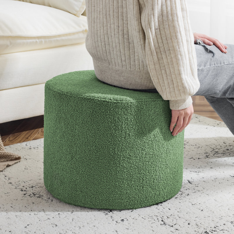 Upholstered Pouf 17.7"x17.7"x13.8", Green Teddy