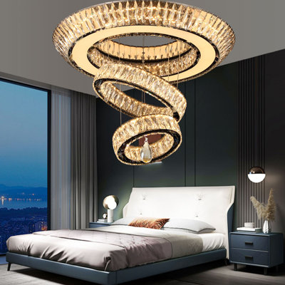 Jaimmie 32 Inch Modern Large Ring Crystal Chandelier Luxury 3-Tier Ceiling Light LED 3000-6000K Infinity